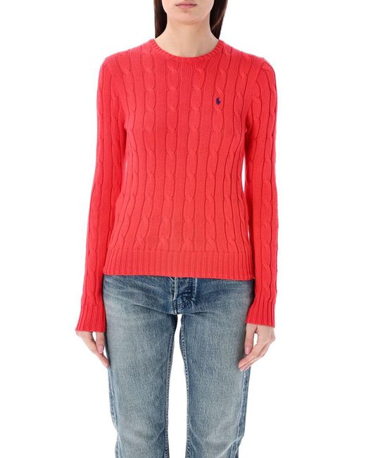 Polo Ralph Lauren Red Cable-Knit Cotton Crewneck Sweater