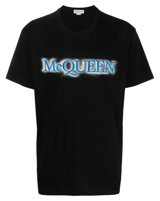 Alexander McQueen Black T-shirt Mcqueen Con Logo Effetto Spray for men