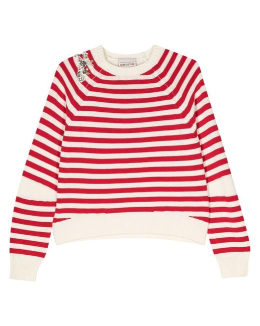 Semicouture Red Stephanie Striped Cotton Sweater
