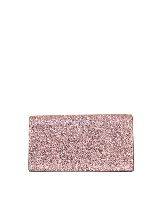 Jimmy Choo Pink "Avenue" Wallet With Pearl Strap
