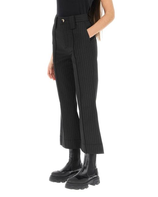 Ganni Pinstripe Cropped Pants in Black | Lyst