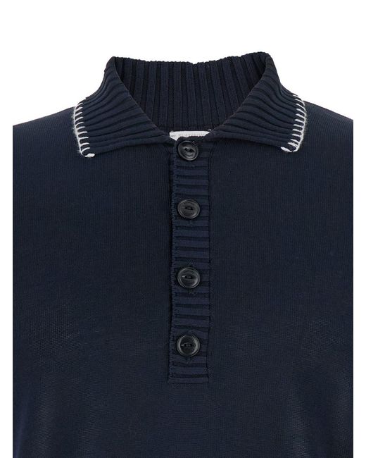 Eleventy Blue Sweater With Classic Collar And Fringed Hem for men