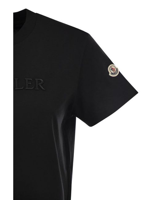 Moncler Black Cotton T-Shirt With Tone-On-Tone Embroidered Logo