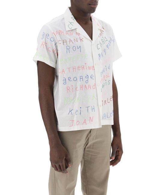 Bode White Familial Bowling Shirt With Lettering Embroideries for men