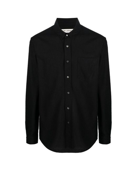 Our Legacy Black Long-Sleeve Silk Shirt for men