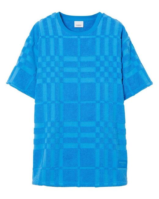 Burberry Blue Check-pattern Round-neck T-shirt for men