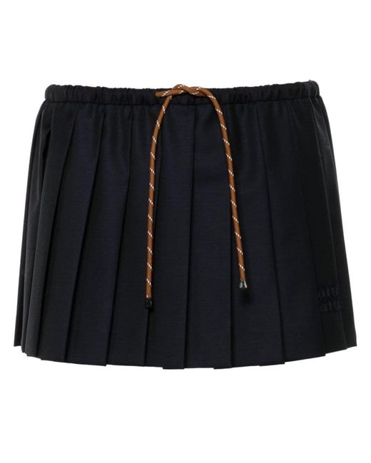 Miu Miu Black Pleated Virgin Wool Mini Skirt