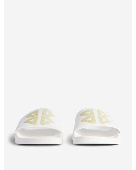 Balenciaga White Slide Logo Flip Flops for men