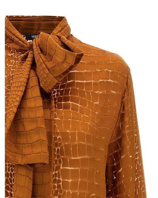 Versace Brown Crocodile Shirt, Blouse