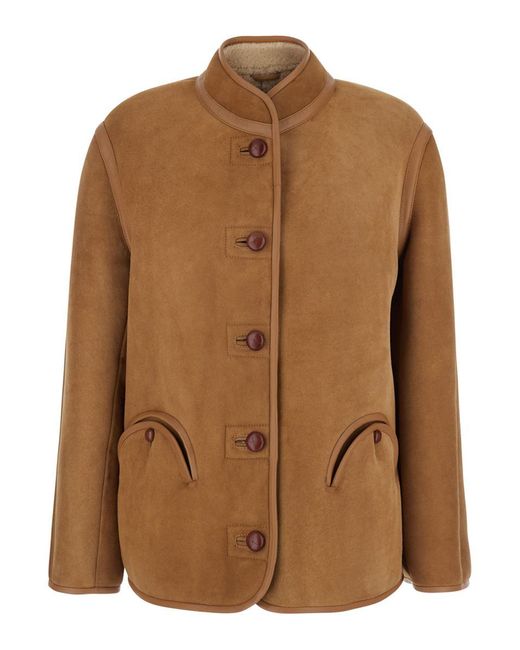Blazé Milano Brown 'Tatoosh' Shearling Jacket With Two Front Welt Pock