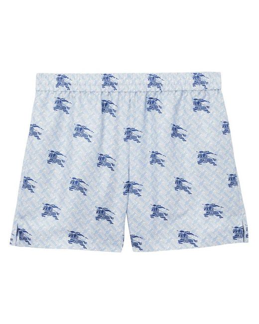 Burberry Blue Silk Ekd Monogram Shorts for men
