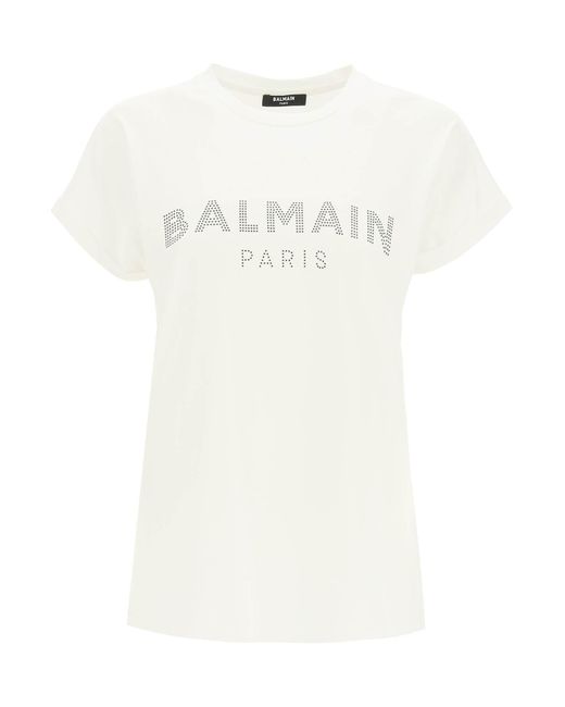Balmain Cotton Crystal Logo T-shirt in 
