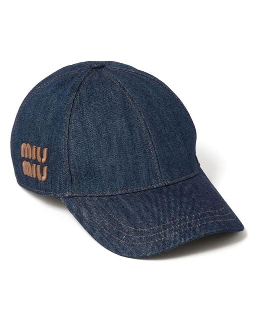 MIU MIU | DENIM & CORDUROY BASEBALL CAP NAVY キャップ UNISEX Logo denim and corduroy baseball cap in blue - Miu Miu