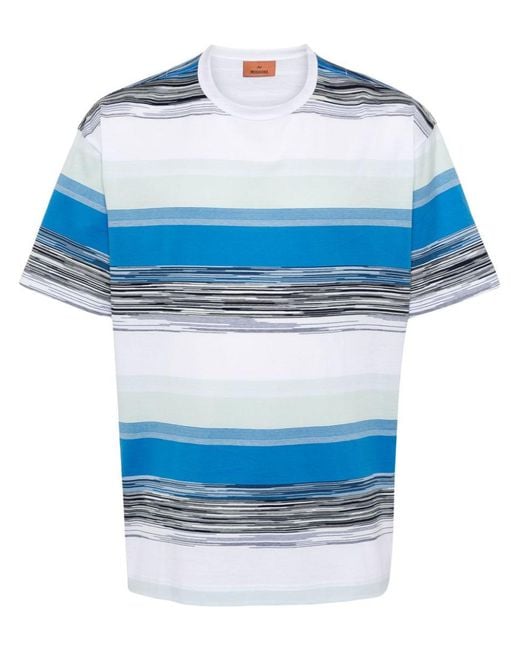 Missoni Blue Cotton T-Shirt With Blaze Pattern for men