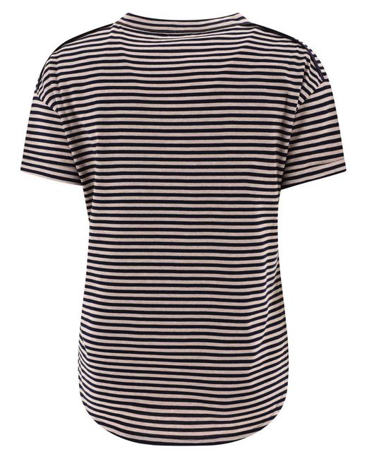 Brunello Cucinelli Black Striped Jersey T-Shirt With Monili