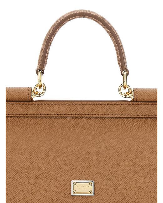 Dolce & Gabbana Brown 'Sicily Medium' Handbag With Adjustable And Removable Shoulder Strap And Logo Plaque On The Front