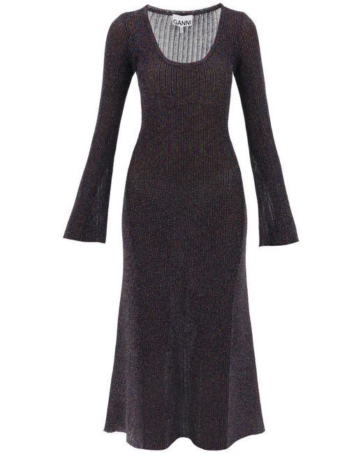 Ganni Black Lurex Knit Midi Dress