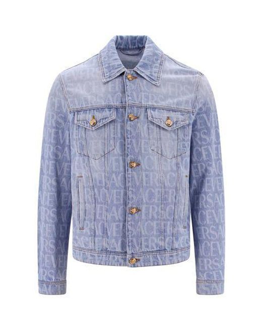 Versace Blue Buttoned Denim Jacket: Cotton, Vintage Inspired. for men
