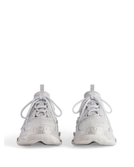 Balenciaga White Triple S Embellished Sneakers for men