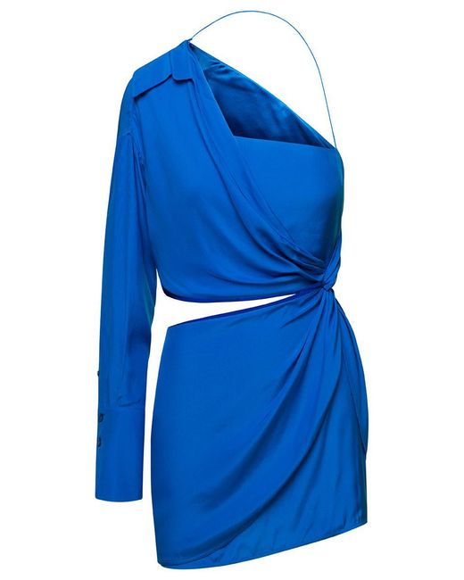 GAUGE81 Blue 'Arica' One-Shoulder Draped Mini Dress With Cut-Out Detai