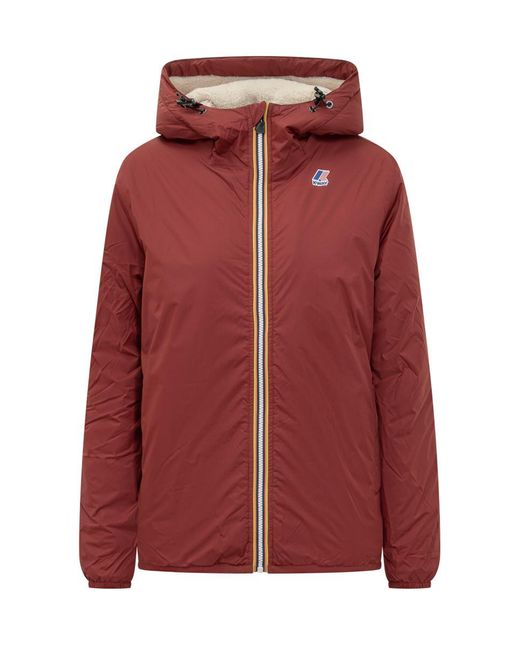 K-Way Red Hooded Jacket With Sherpa Interior for men