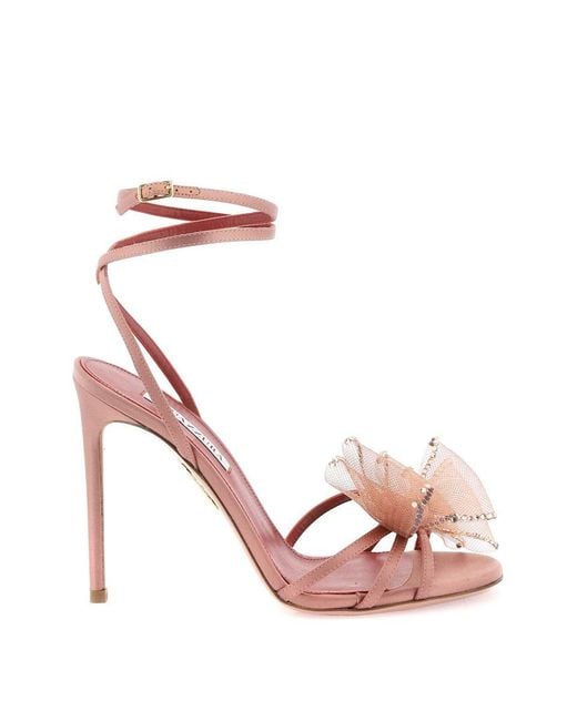 Aquazzura Pink Satin Reve Sandals With Bow