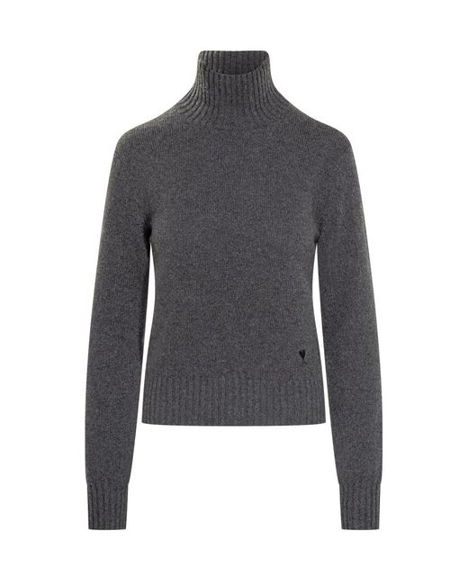 AMI Gray Grey Turtleneck In Wool Blend