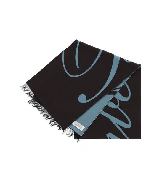 Burberry Black Silk And Wool Logo Scarf