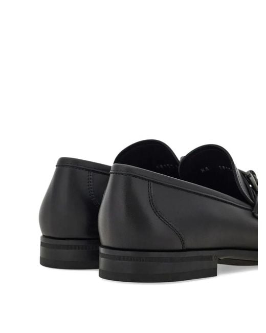 Ferragamo Black Alain Gancini Buckle Loafers Shoes for men