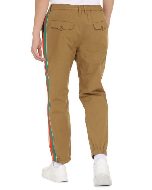 Gucci Natural Side Stripe Cotton Trousers for men