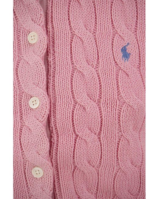 Polo Ralph Lauren Pink Plaited Cardigan With Long Sleeves
