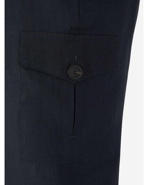Gran Sasso Blue Linen Cargo Trousers for men