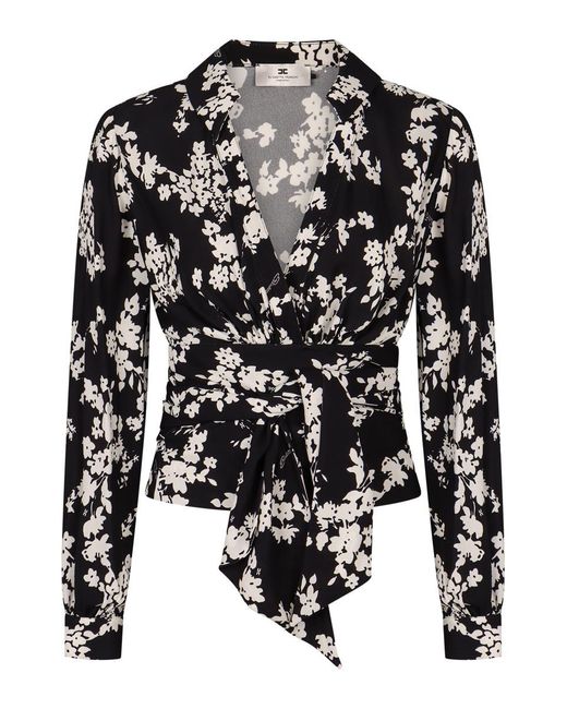 Elisabetta Franchi Black Printed Georgette Blouse