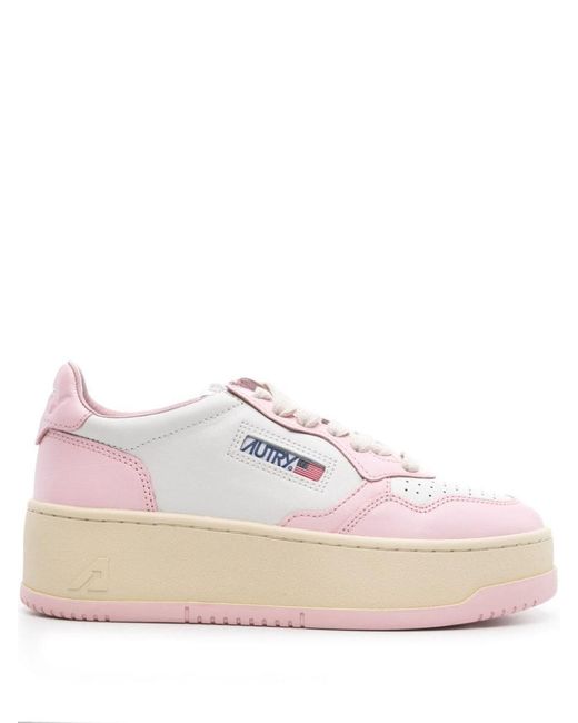 Autry Pink Platform Low Leather Sneakers