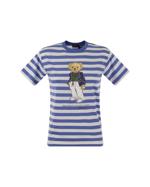 Polo Ralph Lauren Blue Polo Bear Striped Cotton T-shirt