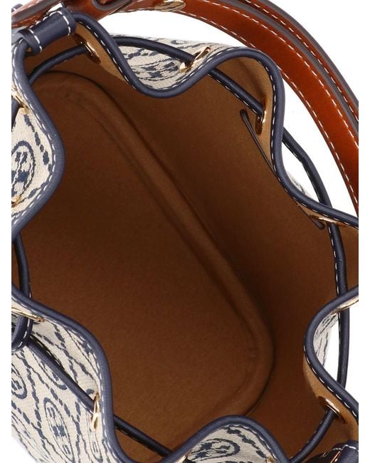 Tory Burch White "T-Monogram" Bucket Bag