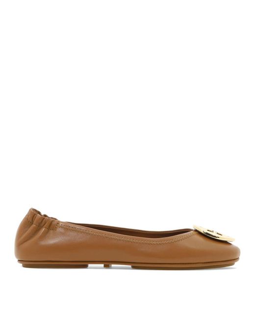 Tory Burch Brown Minnie Travel Ballet With Metal Logo