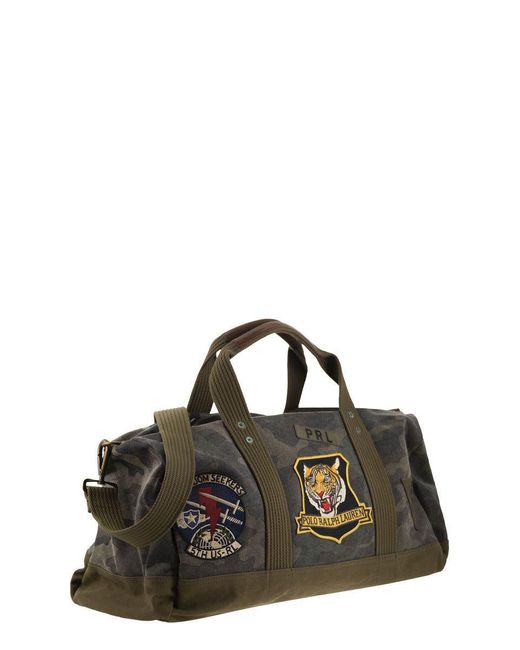 Polo Ralph Lauren Black Camouflage Canvas Duffle Bag With Tiger for men