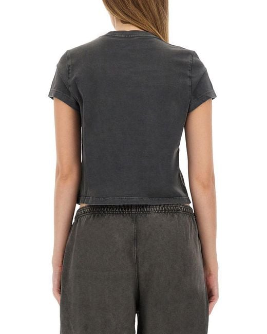 Alexander Wang Black Fitted Cropped T-Shirt With Subtle Logo