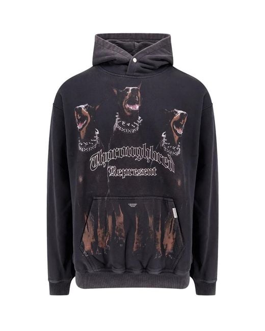 Represent Blue Vintage Hoodie With Doberman Graphic And Classic Features for men