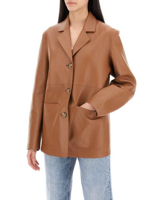 Totême  Brown Single-Breasted Leather Jacket
