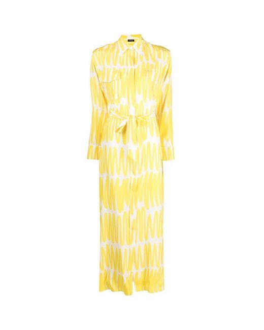 Kiton Yellow Graphic-print Silk Maxi Dress