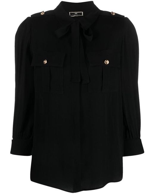 Elisabetta Franchi Black Pussy-bow Collar Shirt