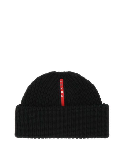 Prada Black Logo-patch Beanie Hat