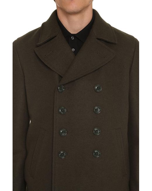 Aspesi Green Double-breasted Wool Coat for men