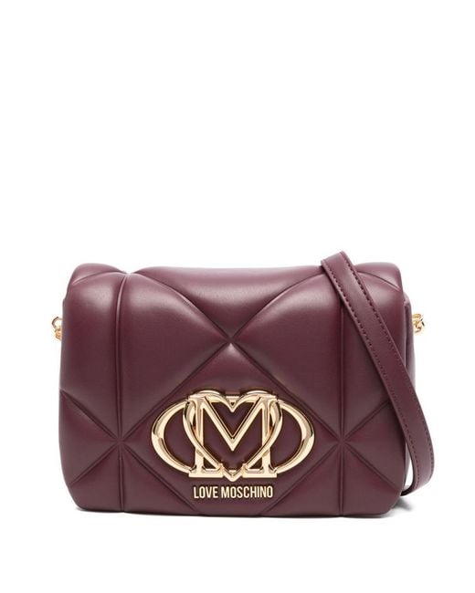Love Moschino Purple Quilted Logo-Plaque Shoulder Bag