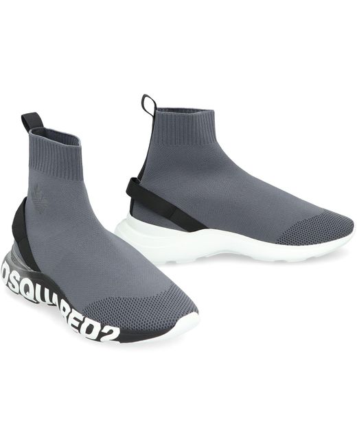DSquared² Gray Fly Knitted Sock-Style Sneakers for men