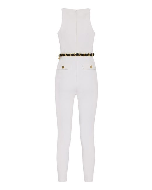 Elisabetta Franchi White Belted Crepe Jumpsuit