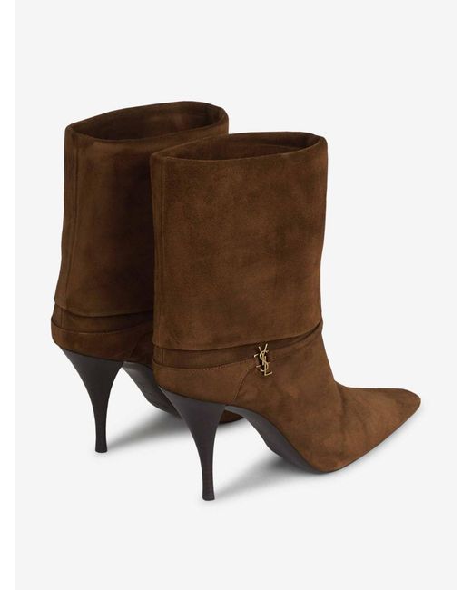 Saint Laurent Brown Suede Mid-Heel Niki Boots