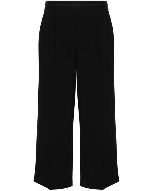 MSGM Black Logo-waistband Cropped Trousers